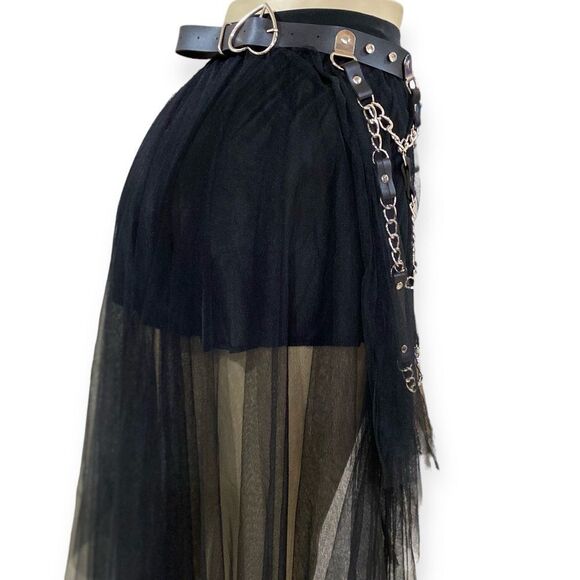 Black Leather Harness Waist Wide Skirt Chain Belt - NEW - Picture 3 of 4